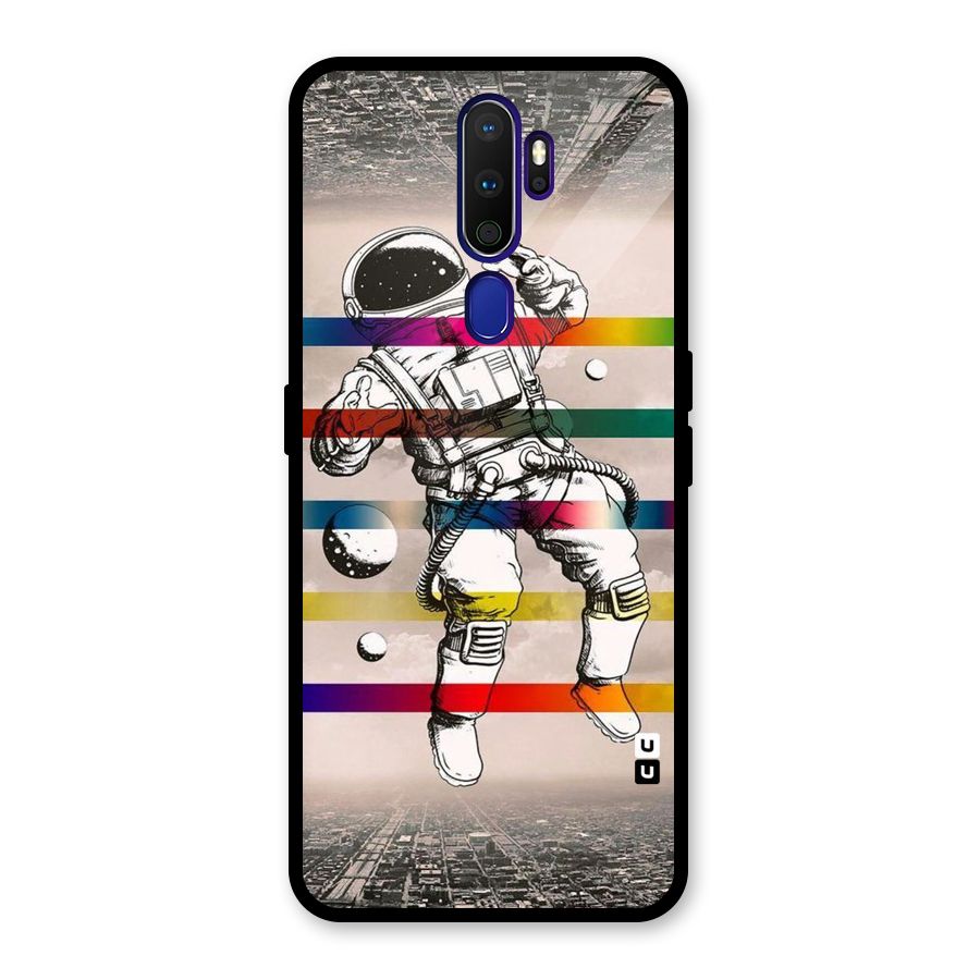 Spaceman Rainbow Stripes Glass Back Case for Oppo A9 (2020)