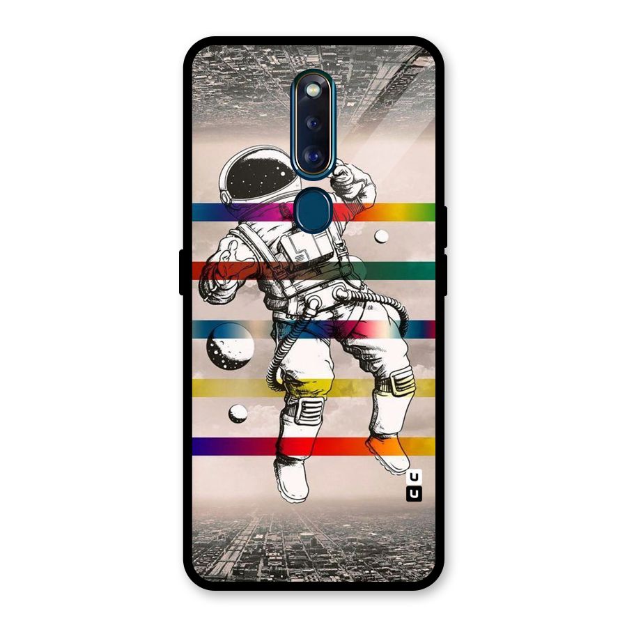 Spaceman Rainbow Stripes Glass Back Case for Oppo F11 Pro