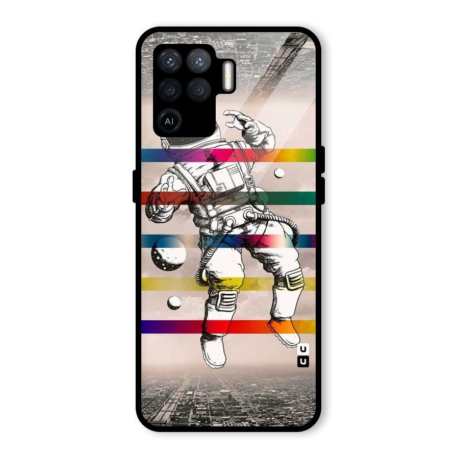 Spaceman Rainbow Stripes Glass Back Case for Oppo F19 Pro