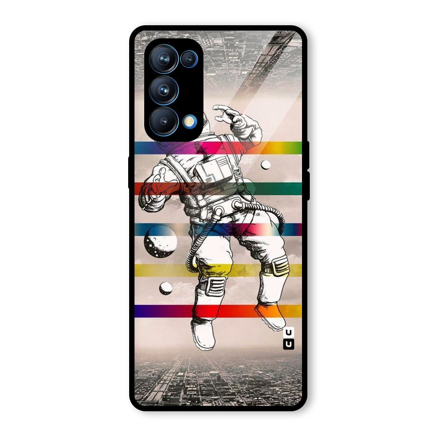 Spaceman Rainbow Stripes Glass Back Case for Oppo Reno5 Pro 5G