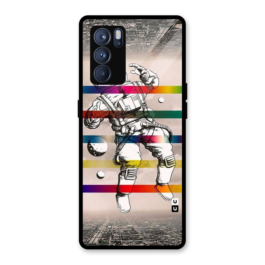 Spaceman Rainbow Stripes Glass Back Case for Oppo Reno6 Pro 5G