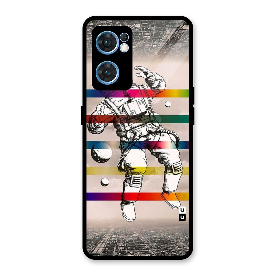 Spaceman Rainbow Stripes Glass Back Case for Oppo Reno7 5G