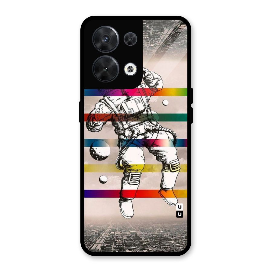Spaceman Rainbow Stripes Glass Back Case for Oppo Reno8 5G
