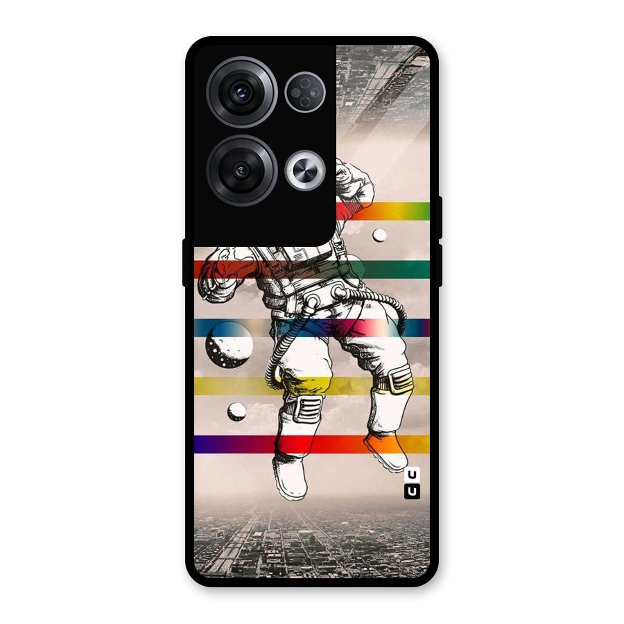 Spaceman Rainbow Stripes Glass Back Case for Oppo Reno8 Pro 5G