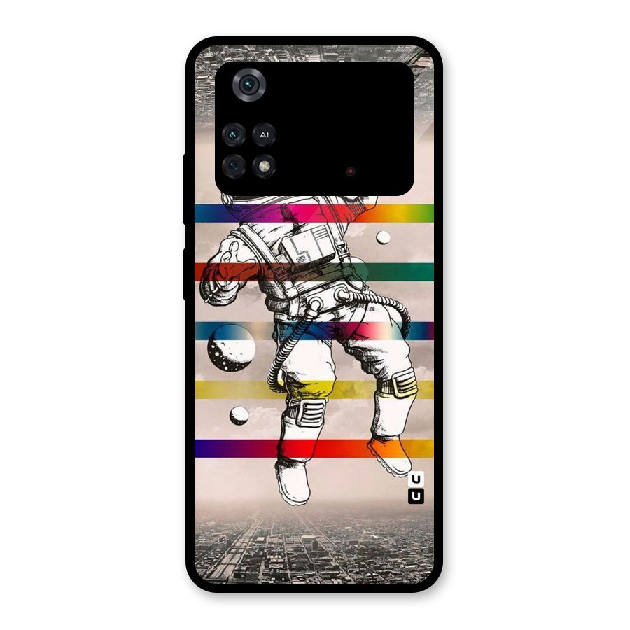 Spaceman Rainbow Stripes Glass Back Case for Poco M4 Pro 4G