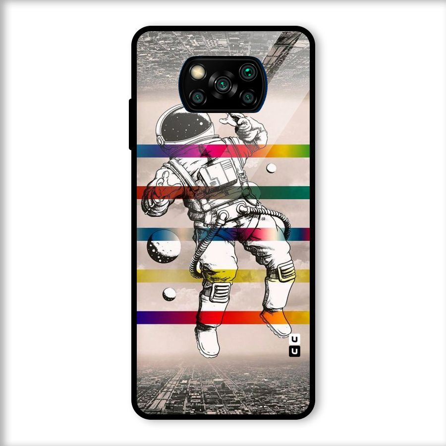 Spaceman Rainbow Stripes Glass Back Case for Poco X3