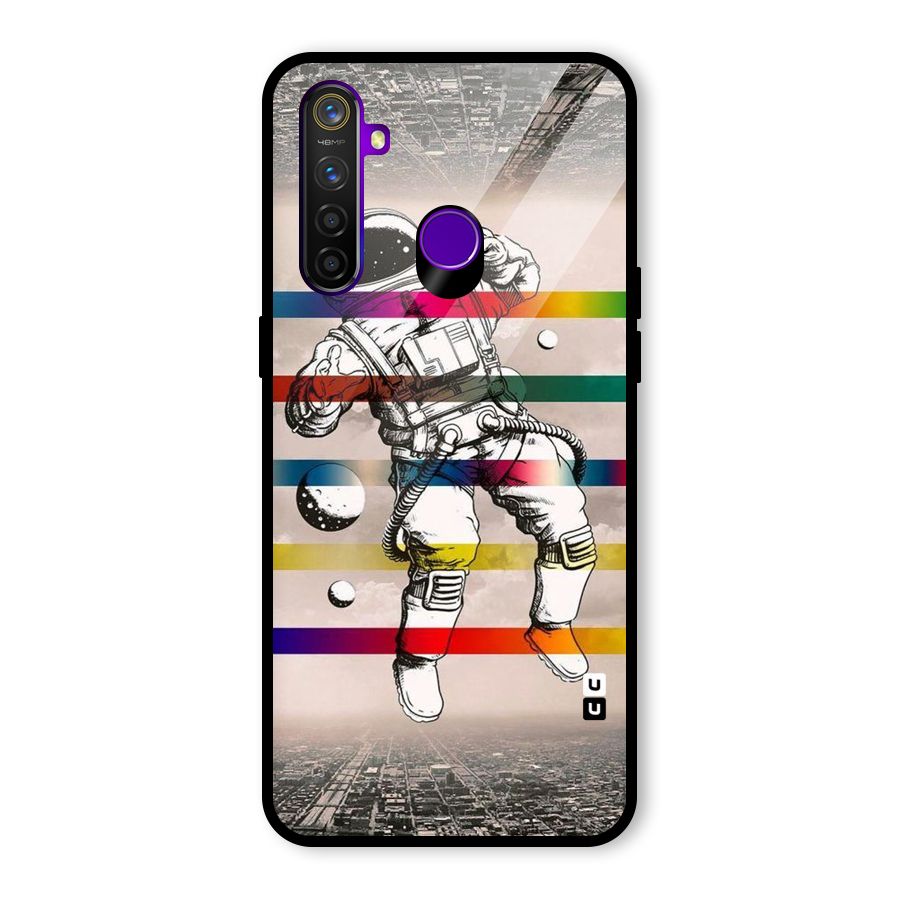 Spaceman Rainbow Stripes Glass Back Case for Realme 5 Pro