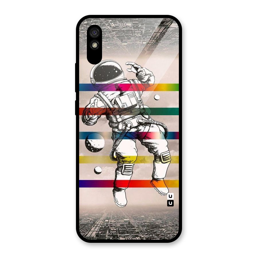 Spaceman Rainbow Stripes Glass Back Case for Redmi 9A