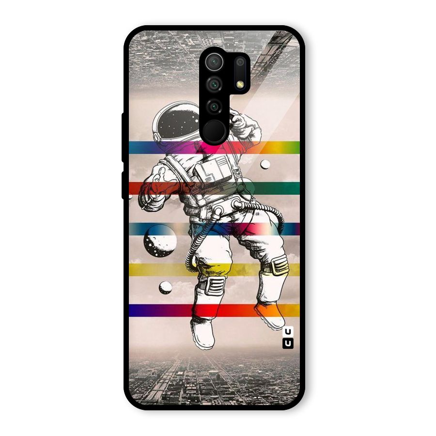 Spaceman Rainbow Stripes Glass Back Case for Redmi 9 Prime
