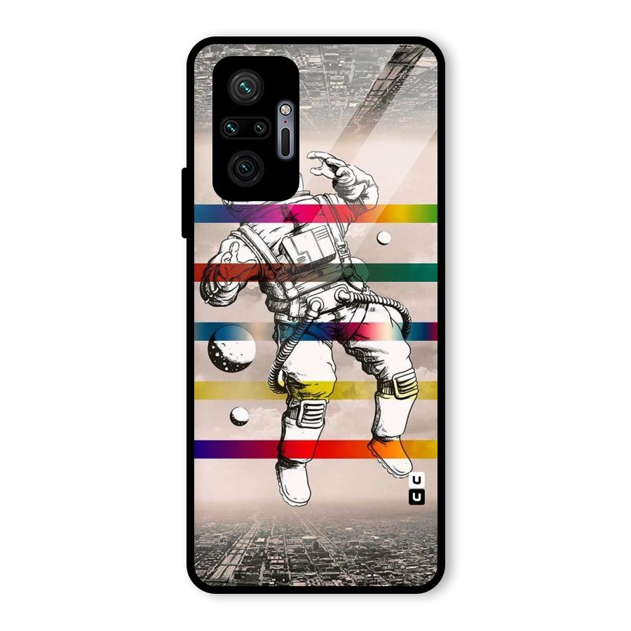 Spaceman Rainbow Stripes Glass Back Case for Redmi Note 10 Pro
