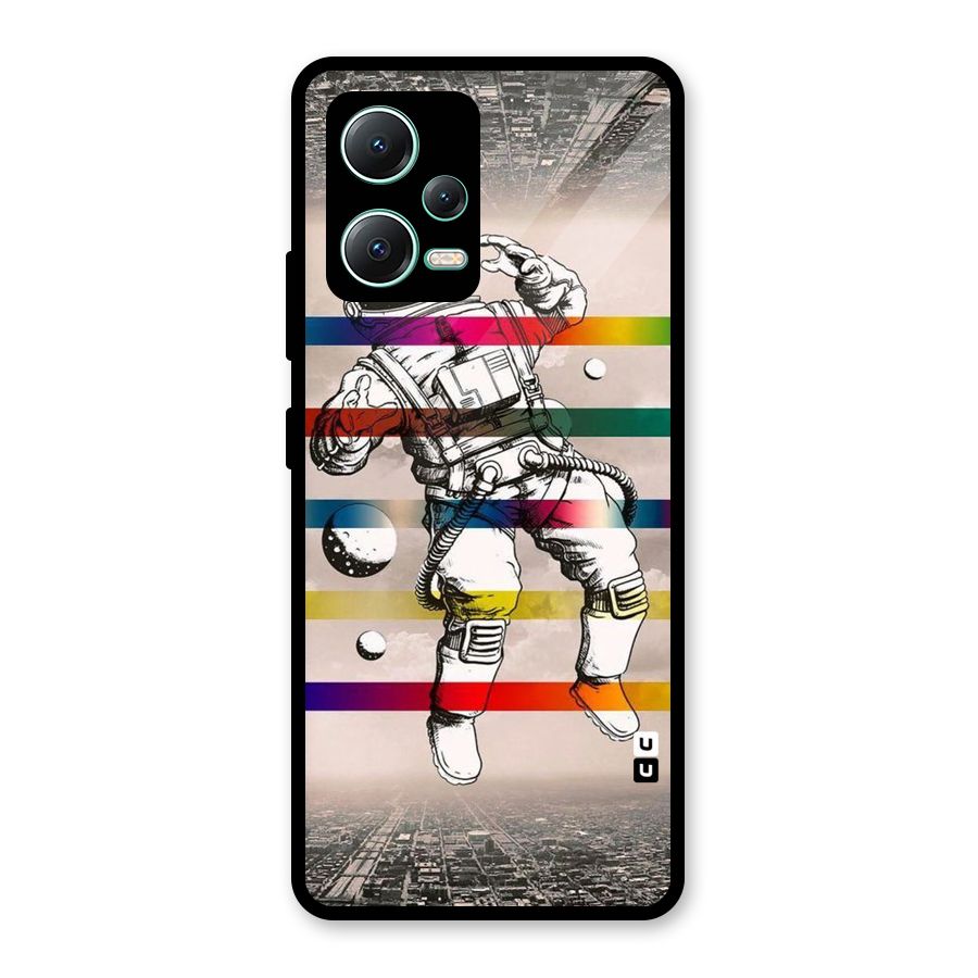 Spaceman Rainbow Stripes Glass Back Case for Redmi Note 12 5G