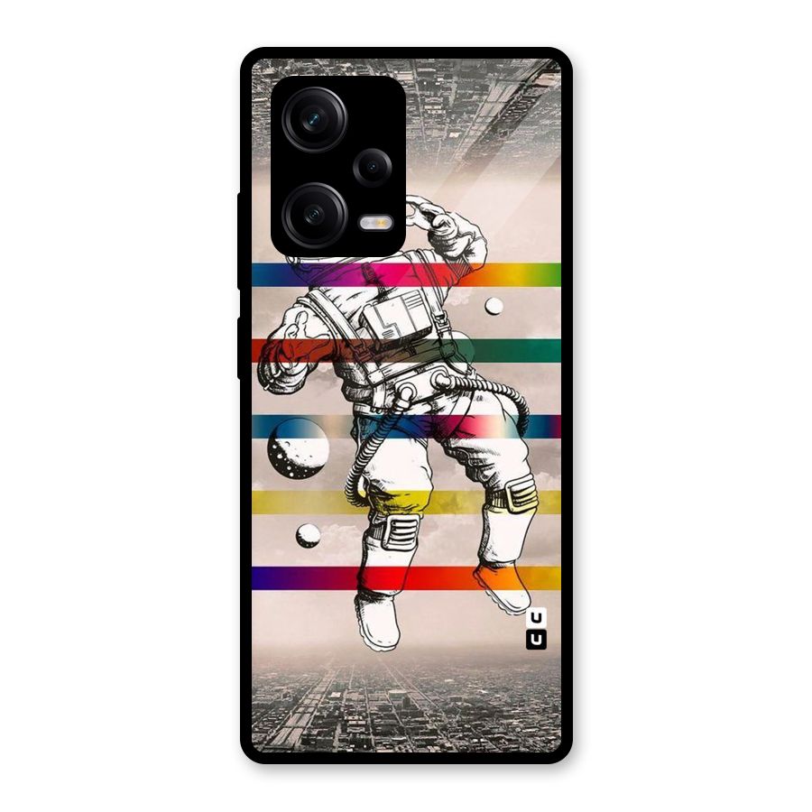 Spaceman Rainbow Stripes Glass Back Case for Redmi Note 12 Pro