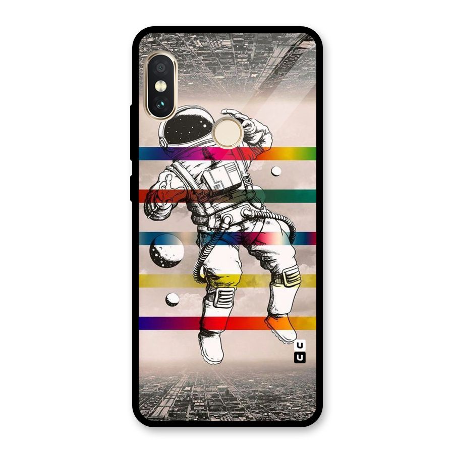 Spaceman Rainbow Stripes Glass Back Case for Redmi Note 5 Pro