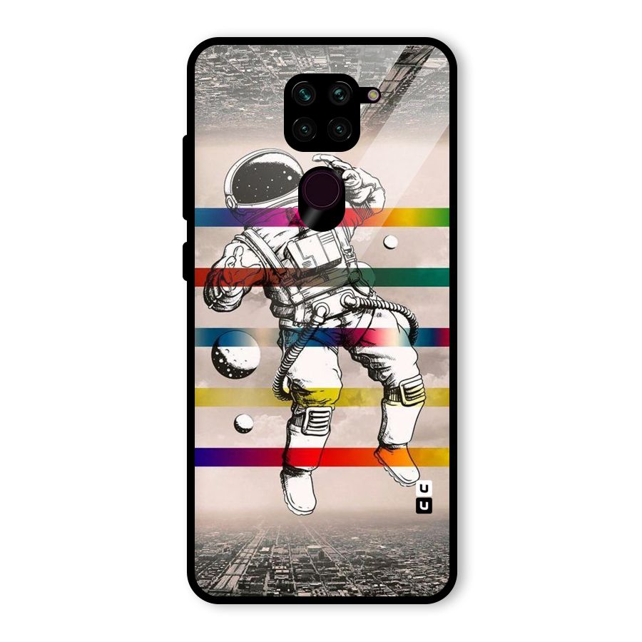Spaceman Rainbow Stripes Glass Back Case for Redmi Note 9
