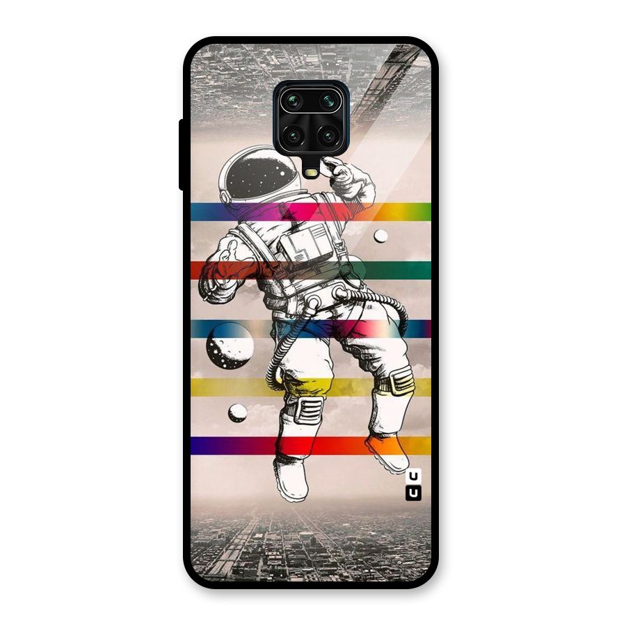 Spaceman Rainbow Stripes Glass Back Case for Redmi Note 9 Pro