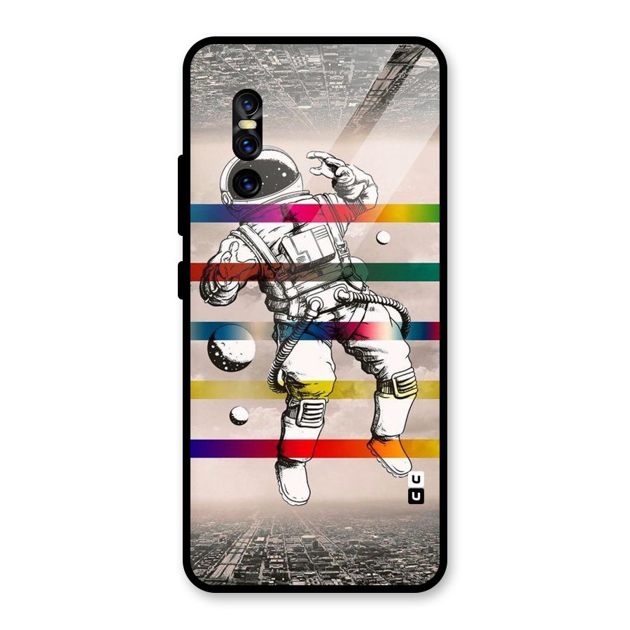 Spaceman Rainbow Stripes Glass Back Case for Vivo V15 Pro