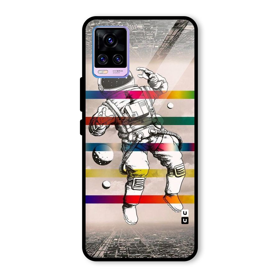 Spaceman Rainbow Stripes Glass Back Case for Vivo V20 Pro