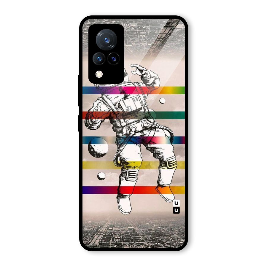 Spaceman Rainbow Stripes Glass Back Case for Vivo V21 5G