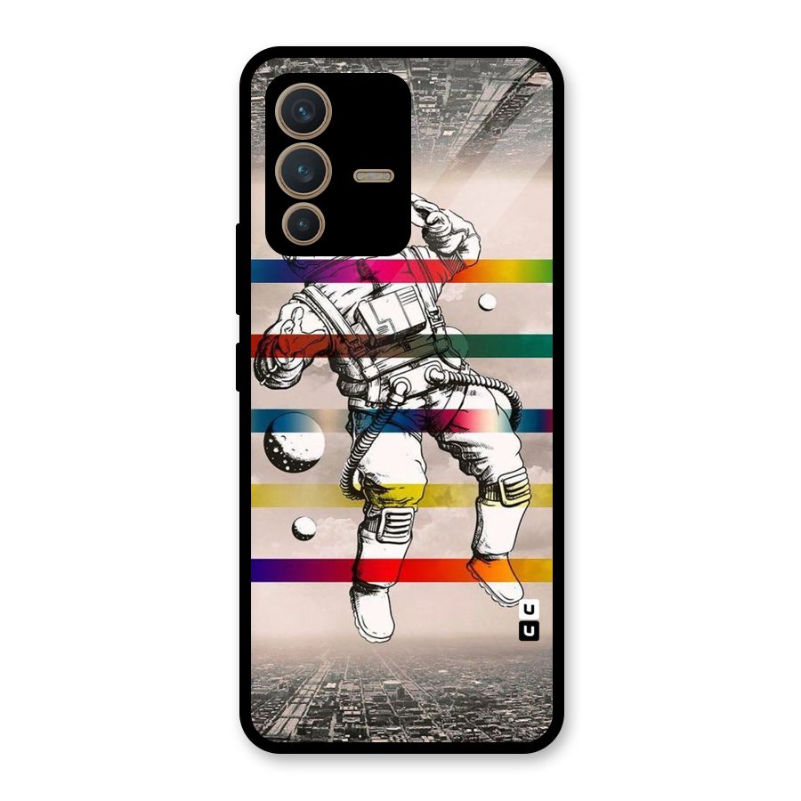 Spaceman Rainbow Stripes Glass Back Case for Vivo V23 5G