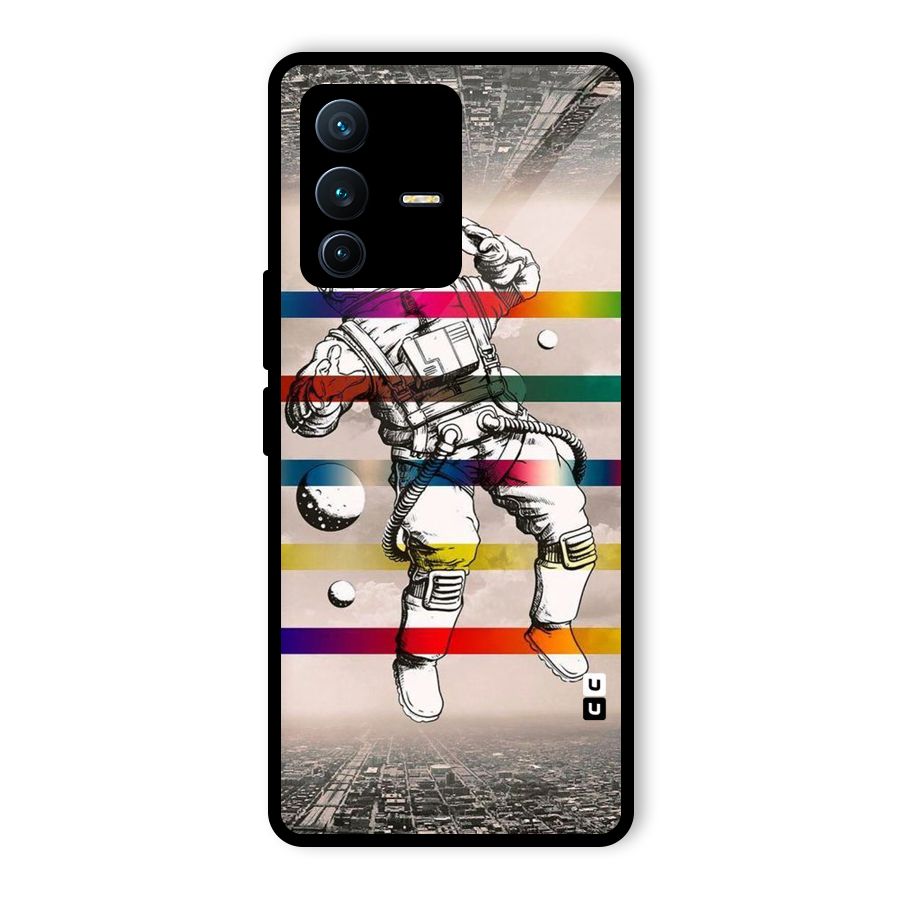 Spaceman Rainbow Stripes Glass Back Case for Vivo V23 Pro