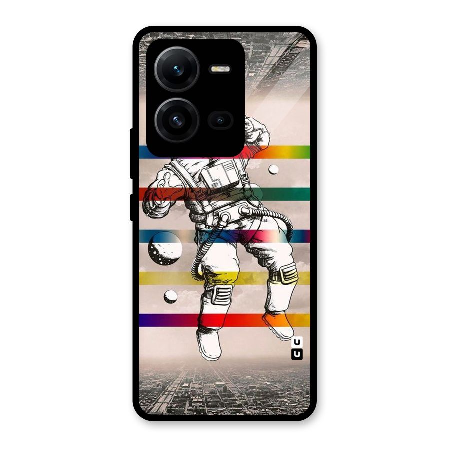Spaceman Rainbow Stripes Glass Back Case for Vivo V25