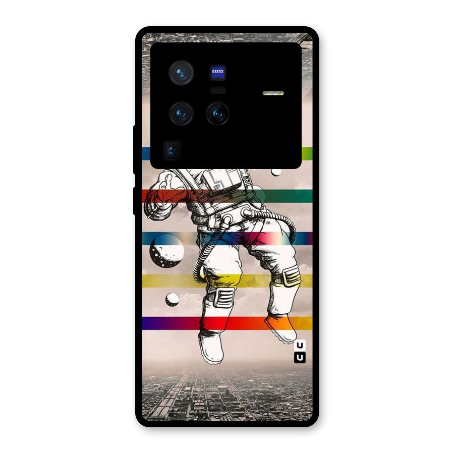 Spaceman Rainbow Stripes Glass Back Case for Vivo X80 Pro