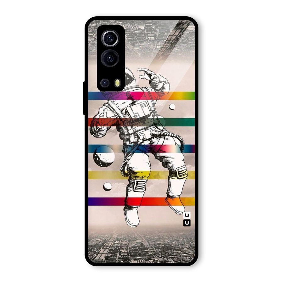 Spaceman Rainbow Stripes Glass Back Case for Vivo iQOO Z3
