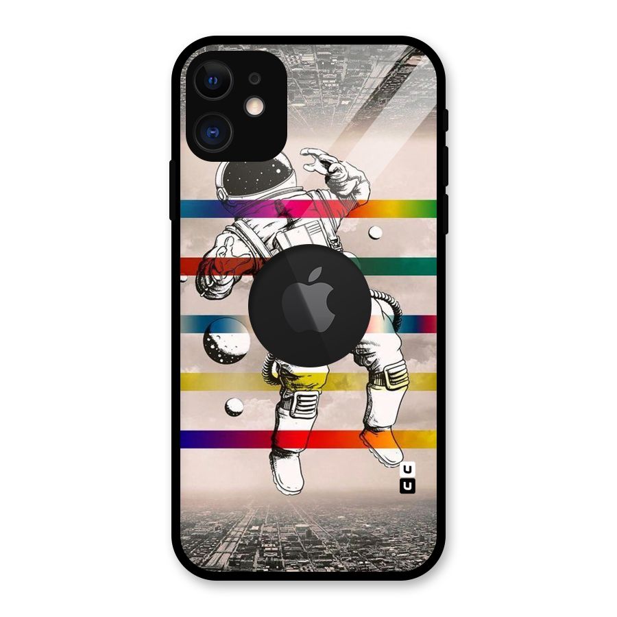 Spaceman Rainbow Stripes Glass Back Case for iPhone 11 Logo Cut
