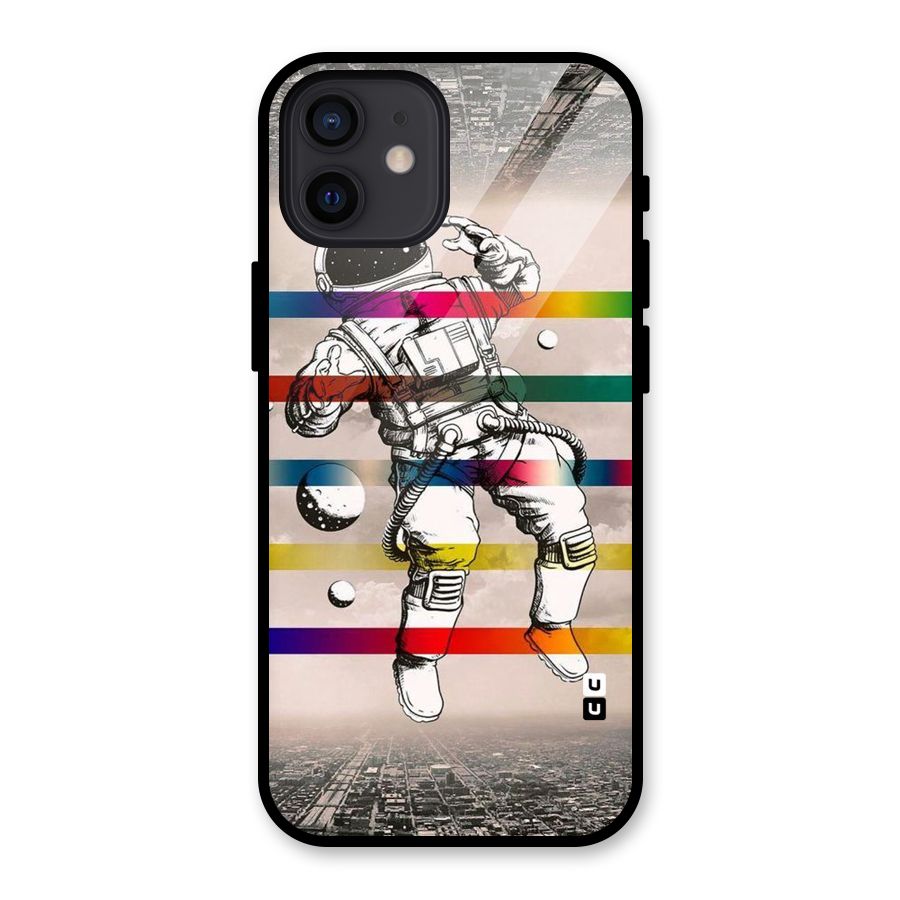 Spaceman Rainbow Stripes Glass Back Case for iPhone 12