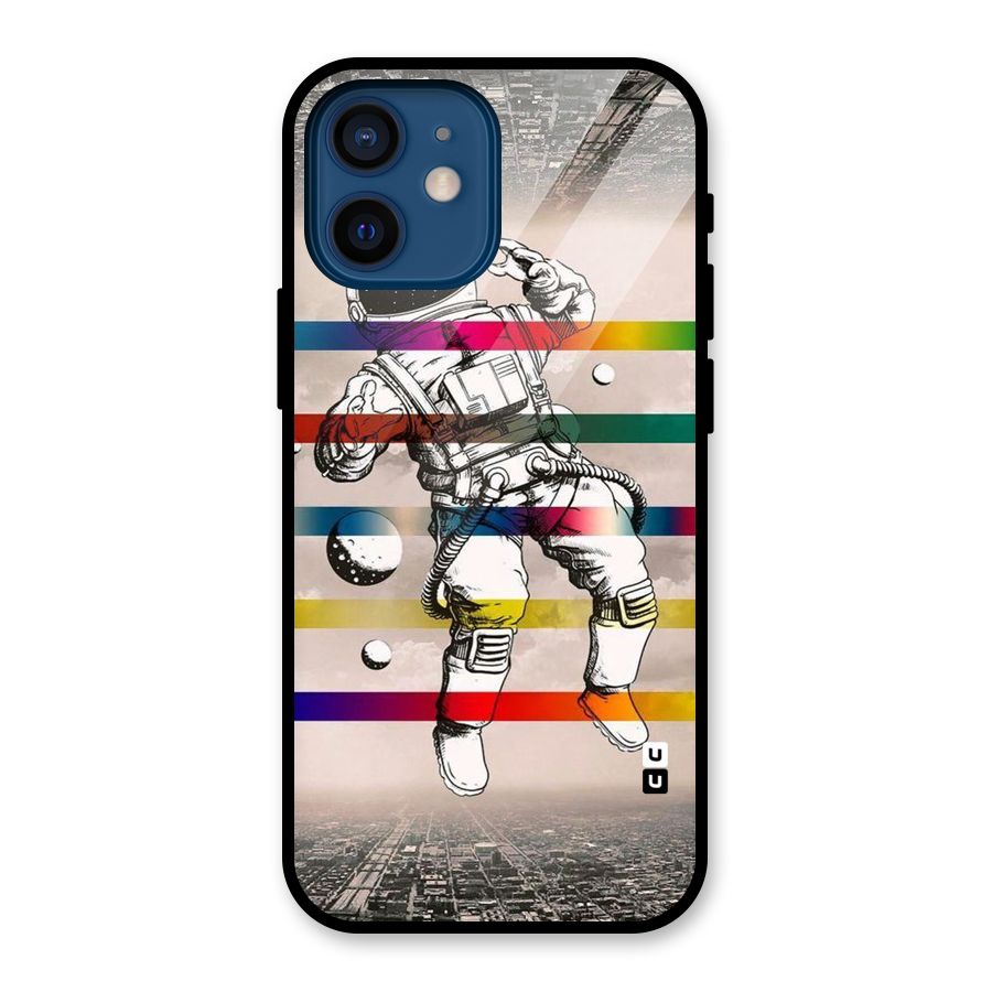 Spaceman Rainbow Stripes Glass Back Case for iPhone 12 Mini