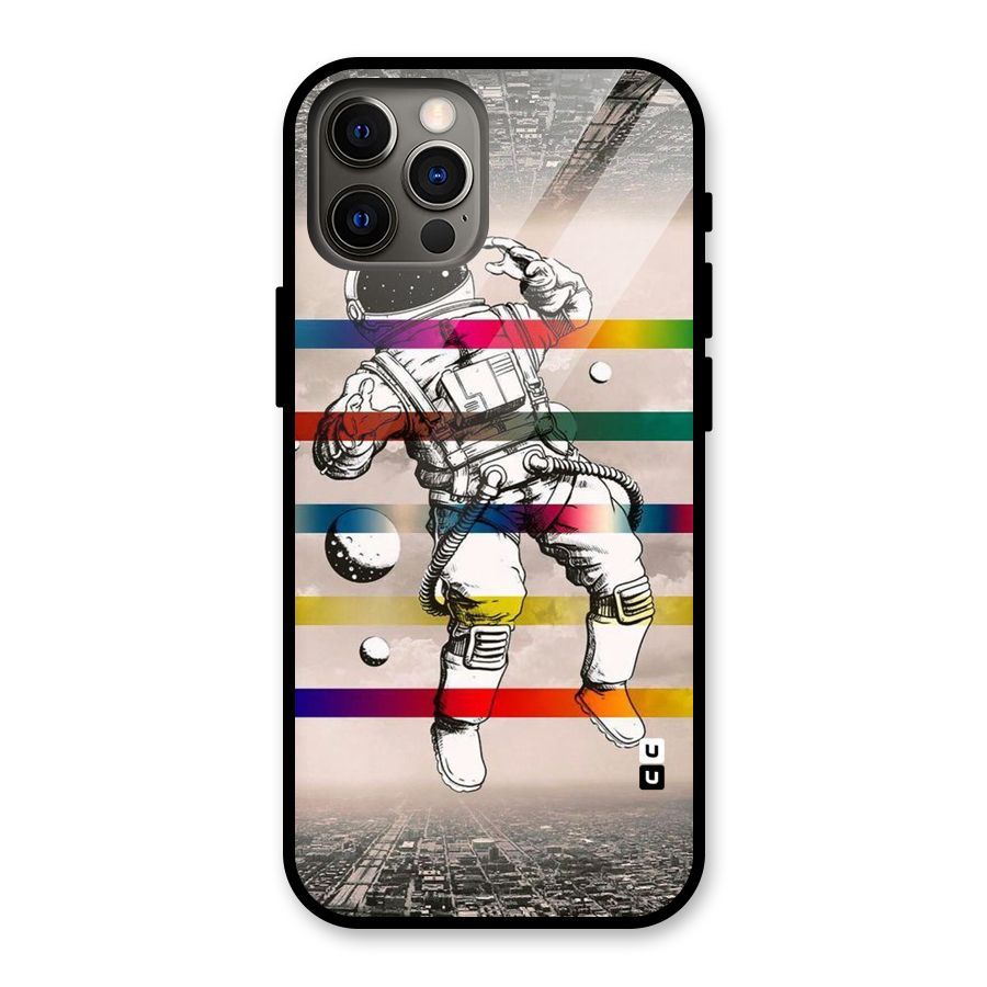 Spaceman Rainbow Stripes Glass Back Case for iPhone 12 Pro