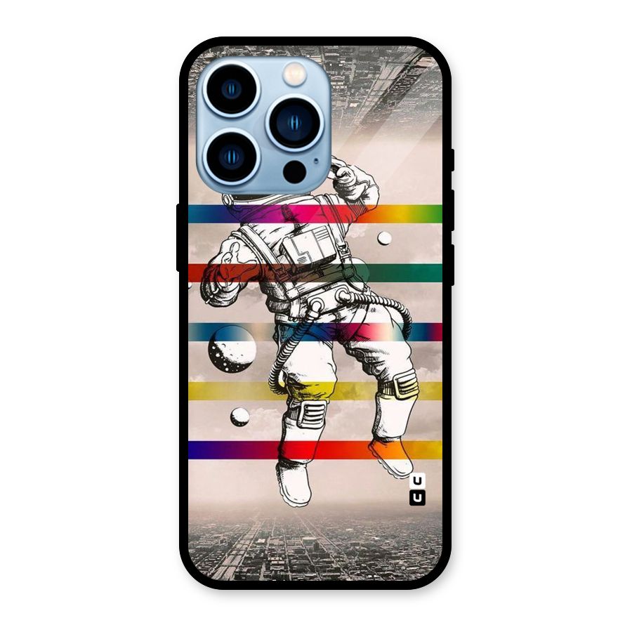 Spaceman Rainbow Stripes Glass Back Case for iPhone 13 Pro