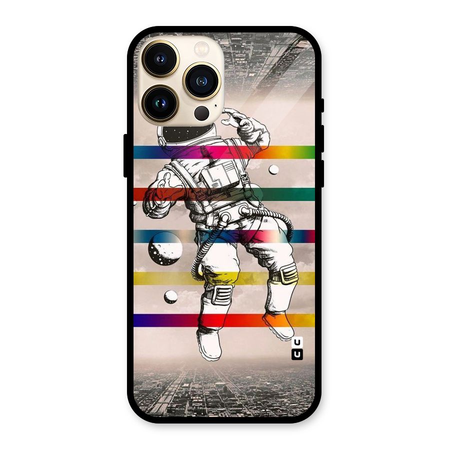 Spaceman Rainbow Stripes Glass Back Case for iPhone 13 Pro Max