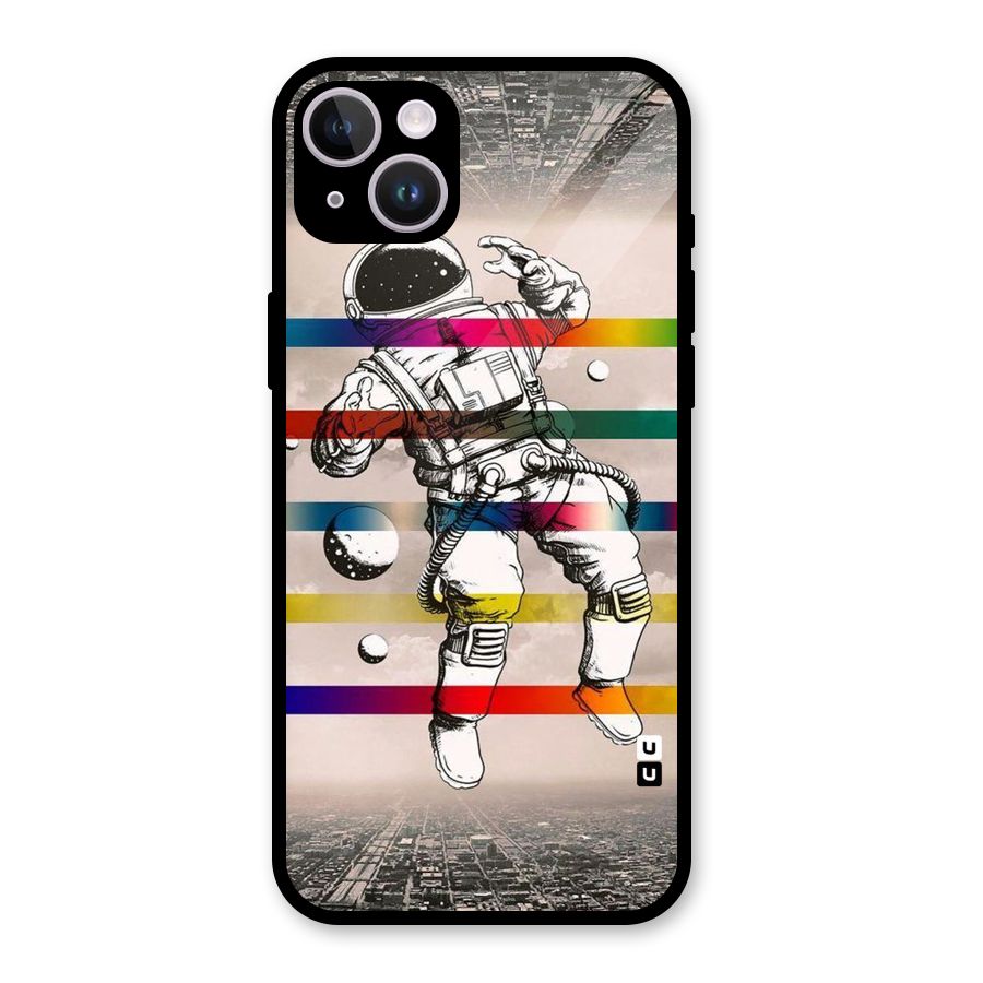Spaceman Rainbow Stripes Glass Back Case for iPhone 14 Plus