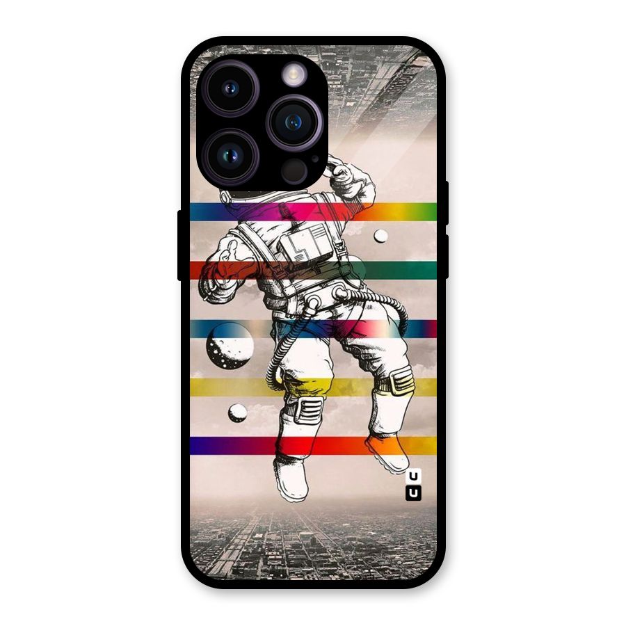 Spaceman Rainbow Stripes Glass Back Case for iPhone 14 Pro Max