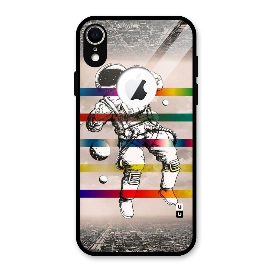 Spaceman Rainbow Stripes Glass Back Case for iPhone XR Logo Cut