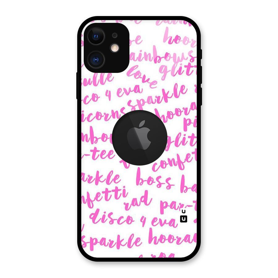 Sparkle Love Glass Back Case for iPhone 11 Logo Cut