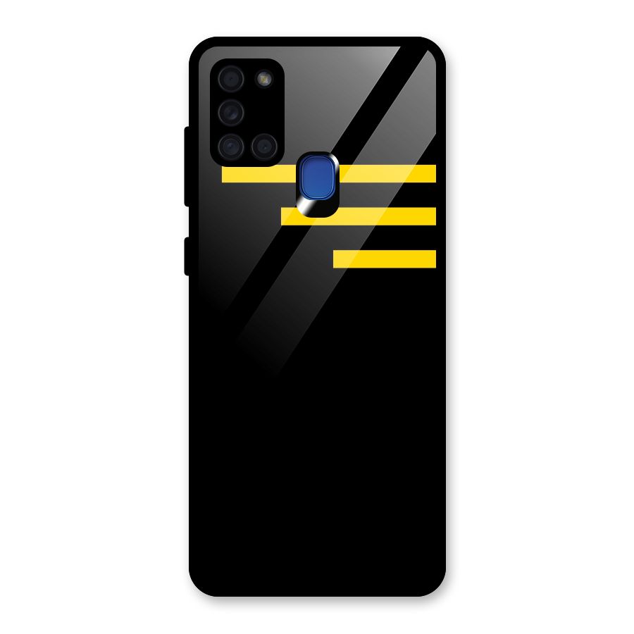 Sports Yellow Stripes Glass Back Case for Galaxy A21s