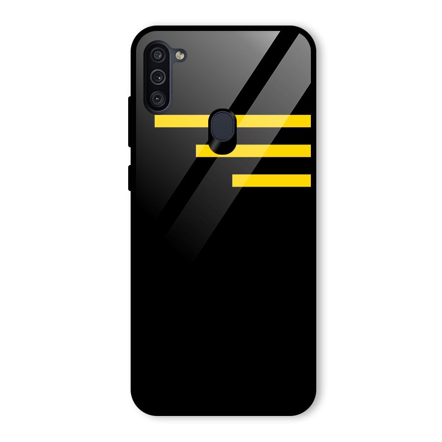 Sports Yellow Stripes Glass Back Case for Galaxy M11