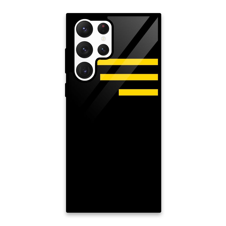 Sports Yellow Stripes Glass Back Case for Galaxy S22 Ultra 5G