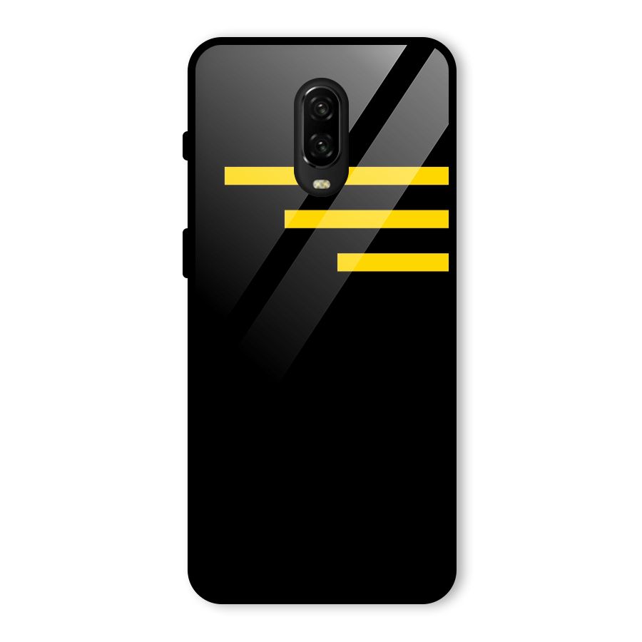 Sports Yellow Stripes Glass Back Case for OnePlus 6T