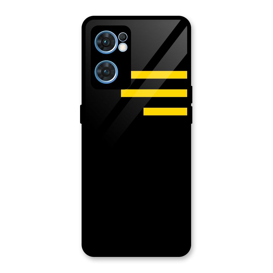 Sports Yellow Stripes Glass Back Case for Oppo Reno7 5G