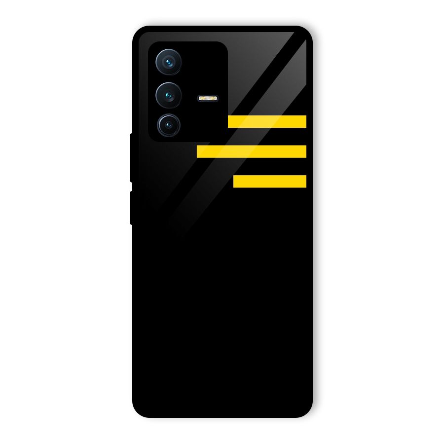 Sports Yellow Stripes Glass Back Case for Vivo V23 Pro
