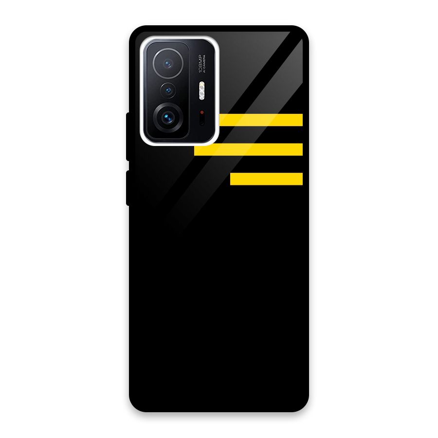 Sports Yellow Stripes Glass Back Case for Xiaomi 11T Pro