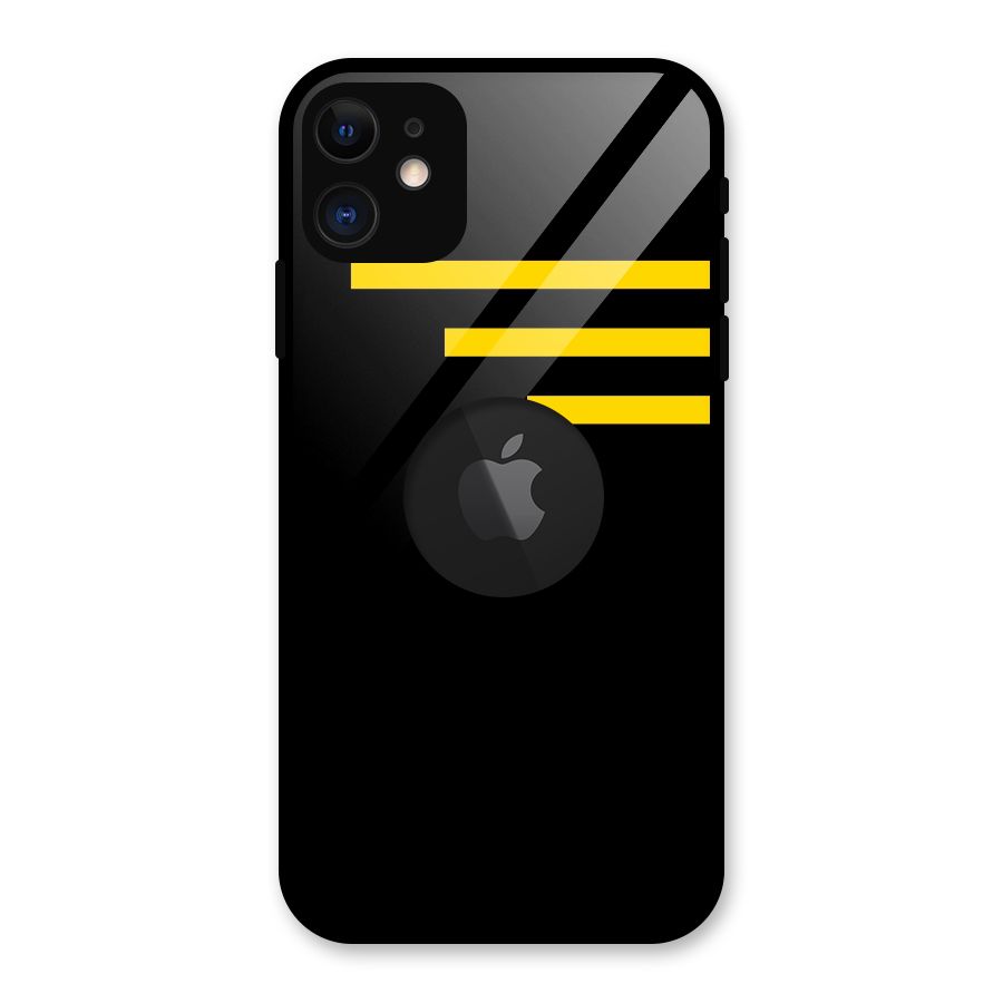 Sports Yellow Stripes Glass Back Case for iPhone 11 Logo Cut
