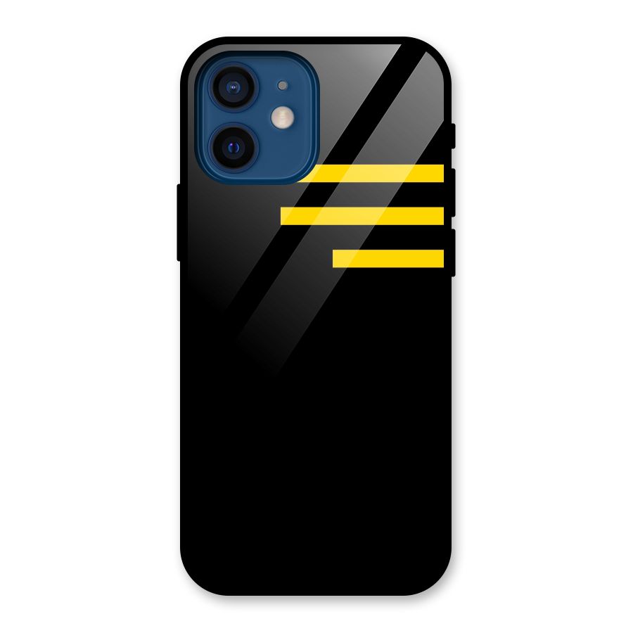 Sports Yellow Stripes Glass Back Case for iPhone 12 Mini