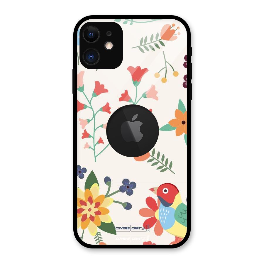 Spring Flowers Glass Back Case for iPhone 11 Logo Cut