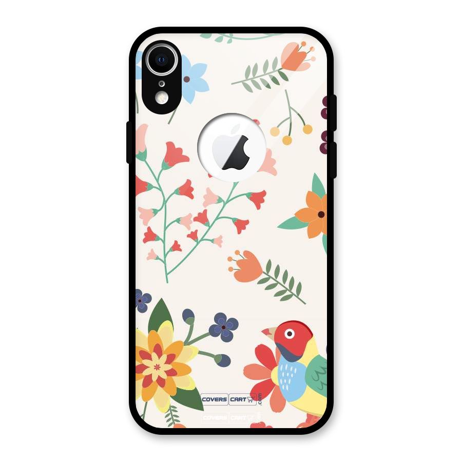 Spring Flowers Glass Back Case for iPhone XR Logo Cut