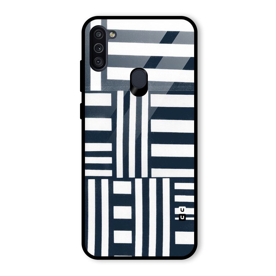 Square  Stripes Glass Back Case for Galaxy M11