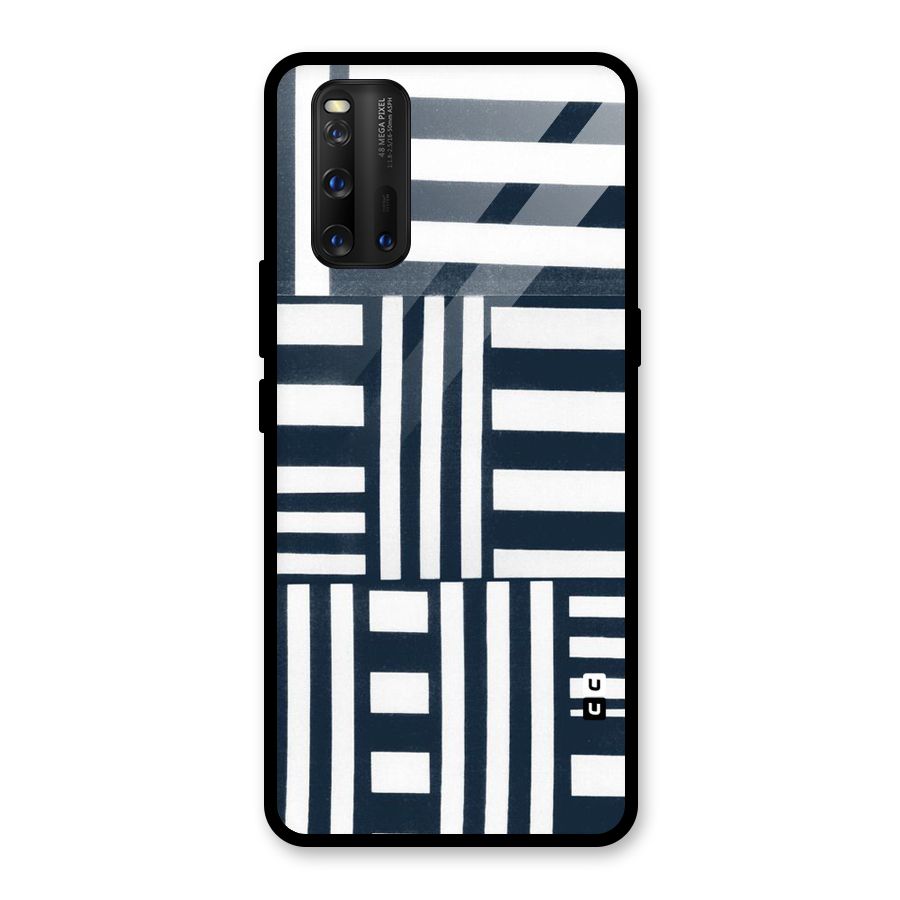 Square  Stripes Glass Back Case for Vivo iQOO 3